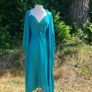 Victoria's Secret 90's Vintage Nightgown and Robe 2 Piece Set Satin Lace Medium
